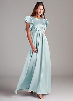Azazie Daphne Bescheidene Brautjungfernkleider A-Linie Gestreift Stretch-Satin Bodenlänge Kleid image3