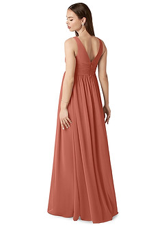 Azazie Yetta Maternity Bridesmaid Dresses A-Line V-Neck Gathered Chiffon Floor-Length Dress image5