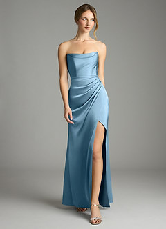 Azazie Leonis Bridesmaid Dresses Steel Blue Mermaid Pleated Stretch Satin Convertible Dress image5