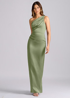 Azazie Akilah Brautjungfernkleider Meerjungfrau-Linie One-Shoulder Stretch-Satin Kleid Pistazie image4