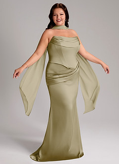 Azazie Sorrel Bridesmaid Dresses Moss Green Mermaid Strapless Stretch Satin Convertible Dress image9