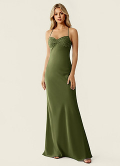 Valerianaire Olive Robe de bal en satin ornée de perles image4
