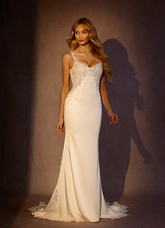 Azazie Lyla Wedding Dresses Diamond White Mermaid Lace Crepe Back Satin Dress image3