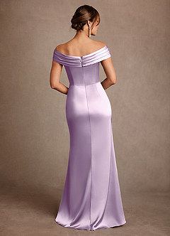 Azazie Bedford Mother of the Bride Dresses Frosted Lilac Sheath Pleated Stretch Satin Dress image3