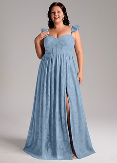 Azazie Denisse Bridesmaid Dresses Powder Blue A-Line Ruched Floral Burnout Dress image8