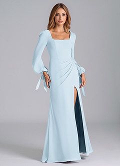 Azazie Leigh Bridesmaid Dresses Sky Blue Mermaid Long Sleeve Chiffon Dress image6