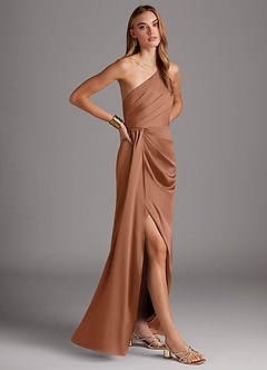 Azazie Mika Brautjungfernkleider Etui One-Shoulder Stretch-Satin Kleid Bronzer image4