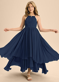 Azazie Elliora Junior Dark Navy A-Line Pleated Chiffon Dress image5