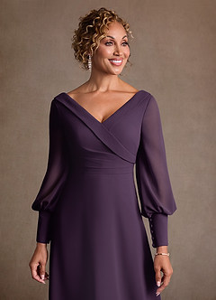 Azazie Paterson Abiti per la Madre della Sposa Abito A-Line in Chiffon Plissettato Prugna image6