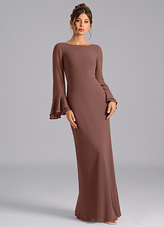 Azazie Leone Abiti da Damigella Abito Sirena in Chiffon Corsetto Espresso image4