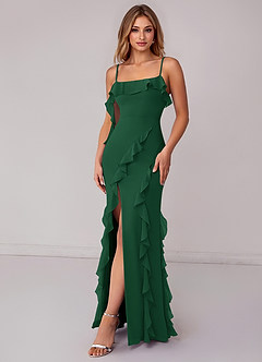 Azazie Malia Bridesmaid Dresses Dark Green Sheath Ruched Chiffon Dress image4