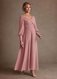 Azazie Paterson Mère de la mariée Robes Robe Trapèze en Mousseline de soie Plissé Rose Poussiéreuse image3
