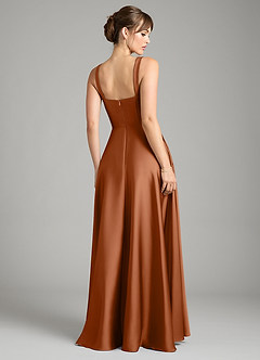 Azazie Shaude Bridesmaid Dresses Copper A-Line Pleated Stretch Satin Dress image2