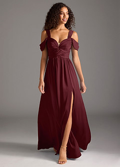 Azazie Lianne Brautjungfernkleider A-Linie Schulterfrei Stretch-Satin Kleid Cabernetrot image8