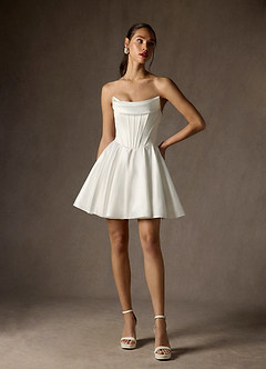 Azazie Kadison 웨딩드레스 A라인 스트랩리스 새틴 미니 드레스 image4