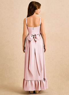 Azazie Maisie Girls Formal Robe Demoiselle D'honneur Fillette Robe Trapèze en Satin extensible Rayé Rose Pâle image2