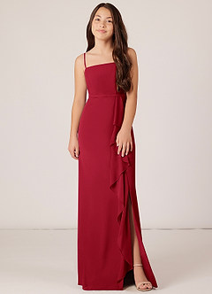 Azazie Kaylee Junior Scarlet A-Line with Belt Chiffon Dress image1