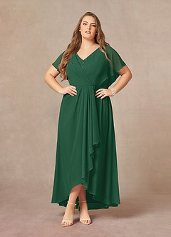 Azazie Eliza Mother of the Bride Dresses Dark Green A-Line V-Neck Pleated Chiffon Dress image1