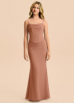 Azazie Sorrel Junior Meerjungfrau-Linie Plissee Chiffon Kleid Bronzer image5