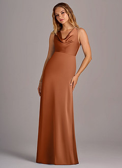 Azazie Wrenlee Bridesmaid Dresses Copper A-Line Stretch Satin Dress image5