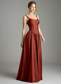 Azazie Evadina Suknie dla druhen Linia A Gorset Satyna elastyczna Do ziemi Sukienka image4