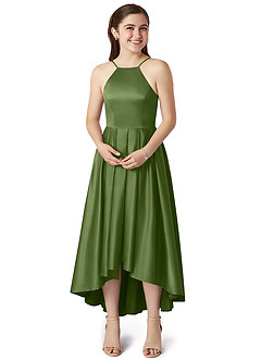 Azazie Jemima Junior Juniper A-Line with Pockets Stretch Satin Dress image4