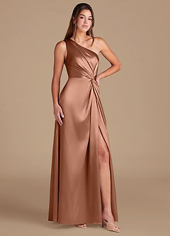 Azazie Brooke Bridesmaid Dresses Bronzer A-Line One Shoulder Metallic Satin Dress image3