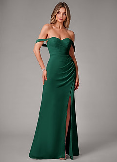 Azazie Haisley Jurken voor bruidsmeisjes Converteerbaar Jurk van Chiffon met Kolom Off the Shoulder Smaragd image3