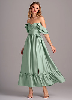 Azazie Anaya Brautjungfernkleider Wandelbar A-Linie Herzausschnitt Stretch-Satin Kleid Agave image3