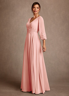 Azazie Yorba Kleider für die Brautmutter A-Linie Spitze Chiffon Kleid Rosettenrosa image4