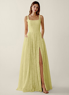 Megan Lemon Sorbet Lace A-line Prom Dress image3