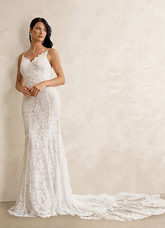 Azazie Prudence Wedding Dresses Diamond White Nude Mermaid Sequins Tulle Dress image3