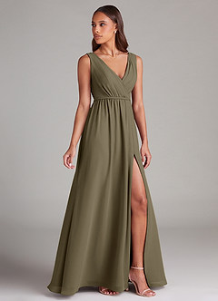 Azazie Tanicia Bridesmaid Dresses Willow Green A-Line Pleated Chiffon Dress image3