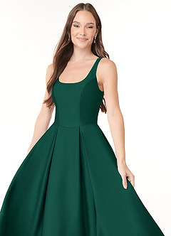 Azazie Neve Bridesmaid Dresses Emerald Ball-Gown with Pockets Stretch Satin Dress image5