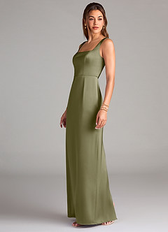 Azazie Flori Bridesmaid Dresses Pistachio Sheath Side Slit Stretch Satin Dress image4
