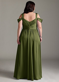 Azazie Lianne Bridesmaid Dresses Olive A-Line Off the Shoulder Stretch Satin Dress image10