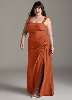 Azazie Jesaphine Vestidos de damas de honor Vestido de Naranja Quemada de Gasa de Corte Recto con Lazo image12