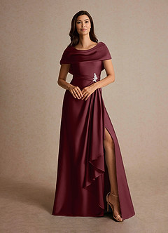 Azazie Branford Mère de la mariée Robes Robe Trapèze en Satin extensible Plissée Cabernet image7