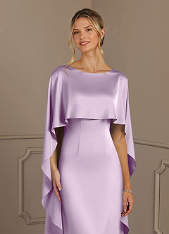 Azazie Eli Mother of the Bride Dresses Frosted Lilac Sheath Boatneck Stretch Satin Dress image5