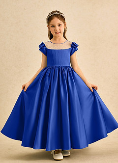 Azazie Toffee Flower Girl Dresses Royal Blue Ball-Gown Bow Matte Satin Dress image2