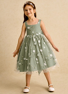 Azazie Bean Flower Girl Dresses Pistachio Ball-Gown Sleeveless Tulle Dress image3