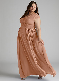 Azazie Organa Robes de demoiselle d'honneur Robe Trapèze en Mousseline de soie Plissée Champagne Rosé image9