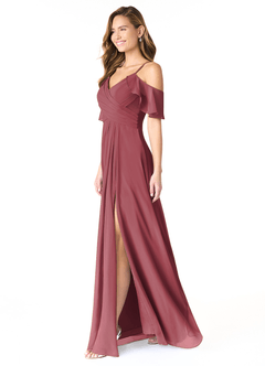Azazie Dakota Bridesmaid Dresses Merlot A-Line V-Neck Pleated Chiffon Dress image4