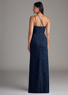 Azazie Eren Jurken voor bruidsmeisjes Jurk van Bloemen Burn-out met Kolom One-Shoulder Donkere Marine image2
