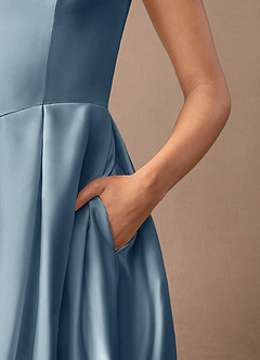 Azazie Fulton Mother of the Bride Dresses Dusty Blue A-Line Pleated Stretch Satin Dress image7
