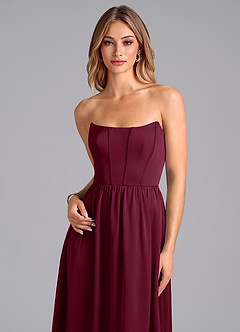 Azazie Leilana Bridesmaid Dresses Mulberry A-Line Corset Stretch Satin Dress image6