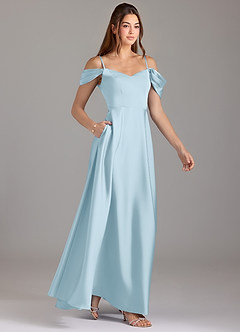 Azazie Marley Bridesmaid Dresses Sky Blue A-Line Off the Shoulder Stretch Satin Convertible Dress image4
