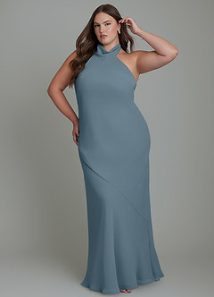 Azazie Velli Vestidos de damas de honor Vestido Crepúsculo de Gasa de Corte Sirena con Cuello alto image10