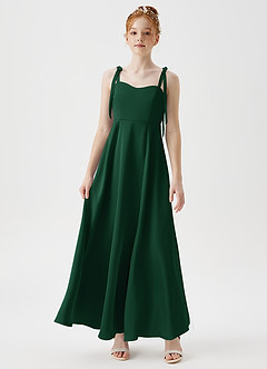 Azazie Rosey Junior Robe Trapèze en Satin extensible Encolure en Forme de Cœur Vert Foncé image4
