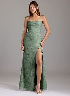 Azazie Leonis Bridesmaid Dresses Matcha Sheath Strapless Floral Burnout Convertible Dress image1